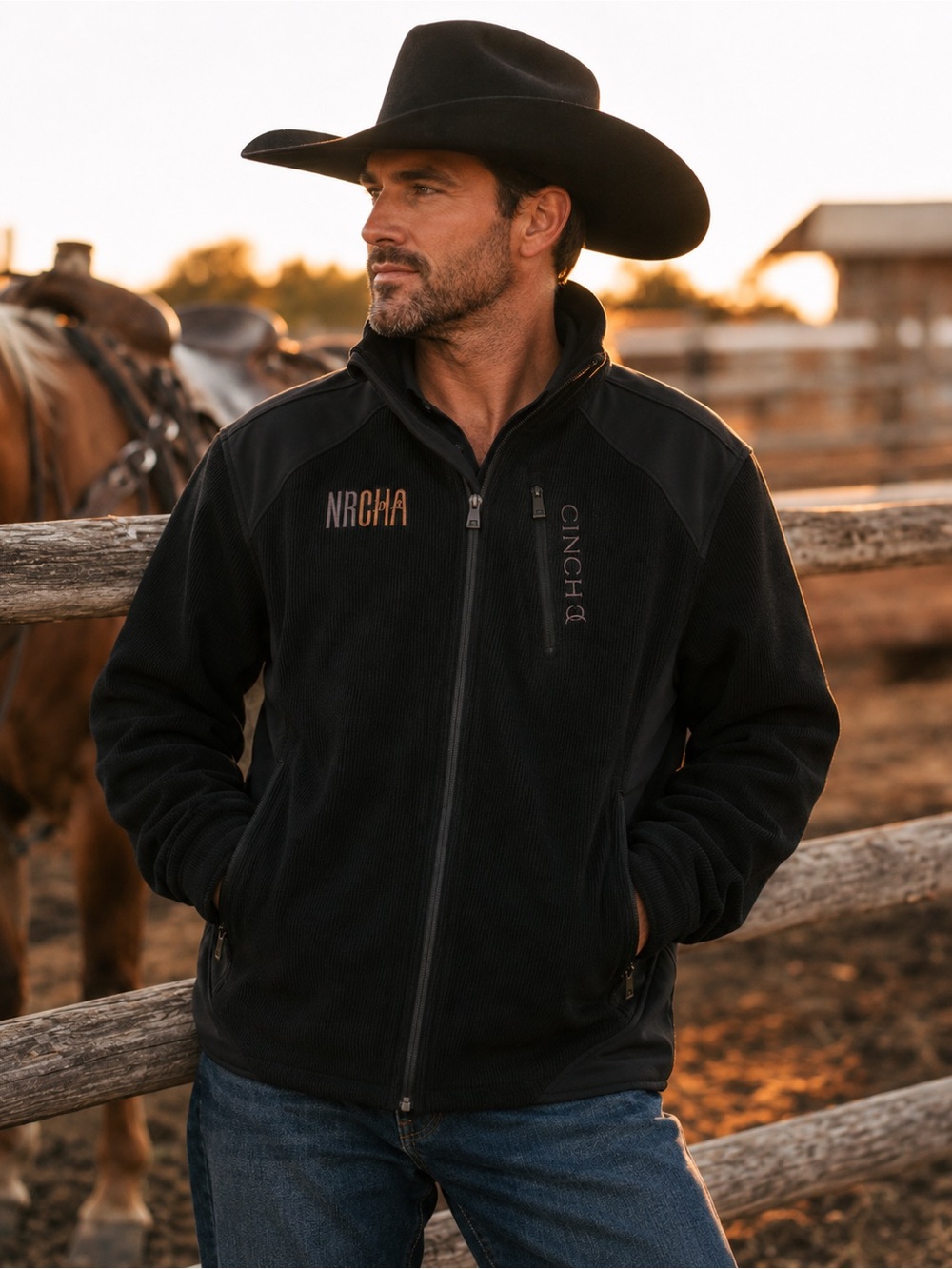 Vintage 2015 Cinch Men's Black Full-Zip Fleece Jacket